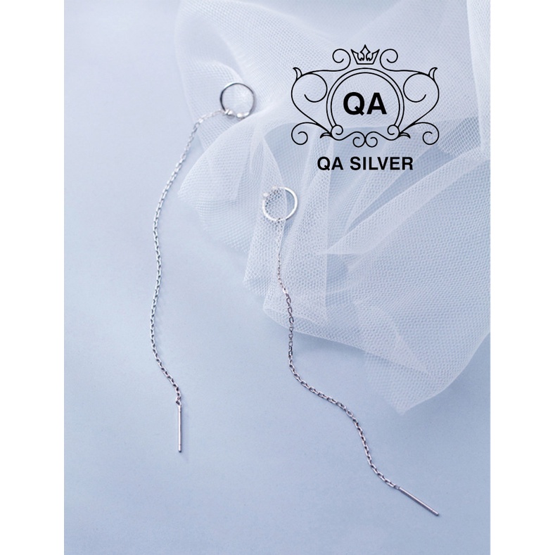 Khuyên tai bạc kẹp vành chữ C bi phối dây xích bông tai dài S925 EARCUFF Silver Earrings QA Silver EA190502