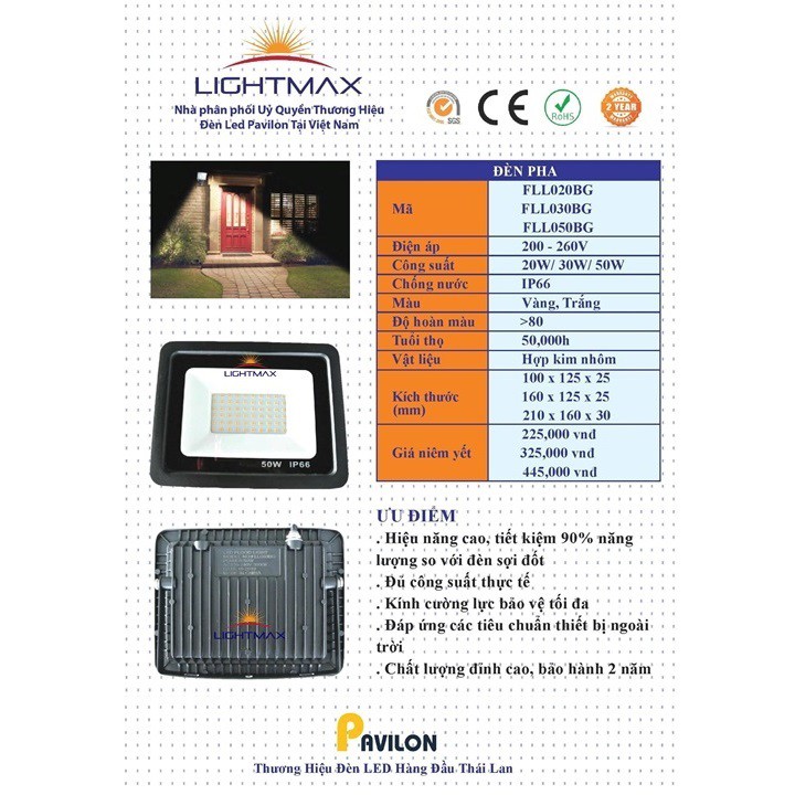 Đèn Pha Ngoài Trời 20w Ánh Sáng Trắng