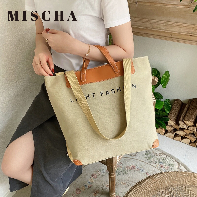 Mischa Túi canvas Đeo Chéo In Chữ Phong Cách retro Thời Trang Cho Nữ