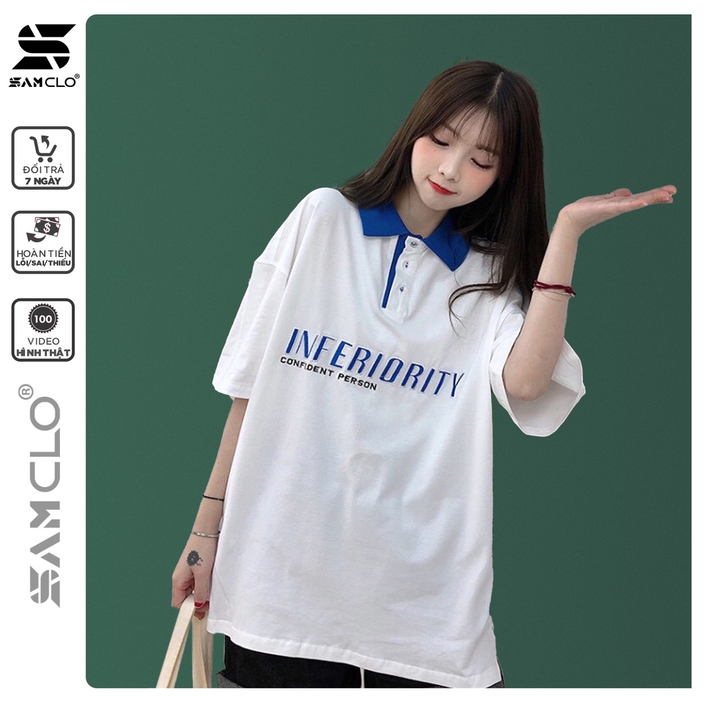 Áo POLO nữ tay lỡ SAM CLO thun freesize form rộng dáng Unisex - mặc cặp, nhóm, lớp in chữ INFERIORITY