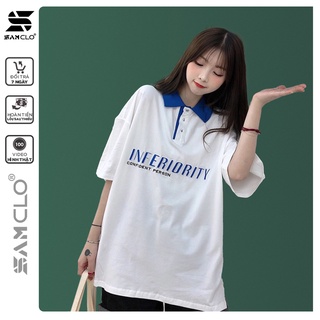  Áo POLO nữ tay lỡ SAM CLO thun freesize form rộng dáng Unisex - mặc cặp nhóm lớp in chữ INFERIORITY 