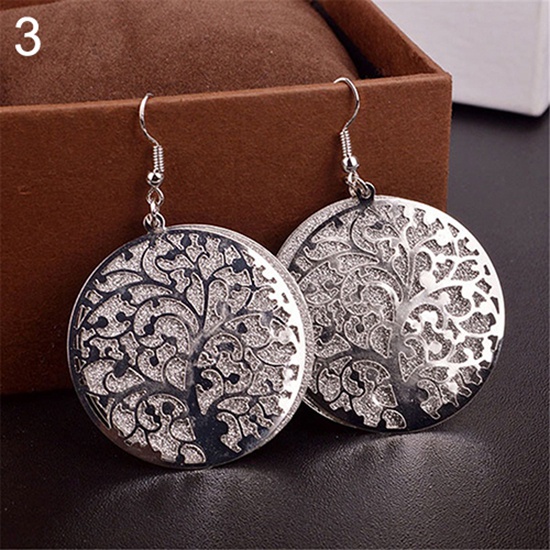 Đôi bông tai hình tròn họa tiết cây sinh mệnh thời trang cho nữ