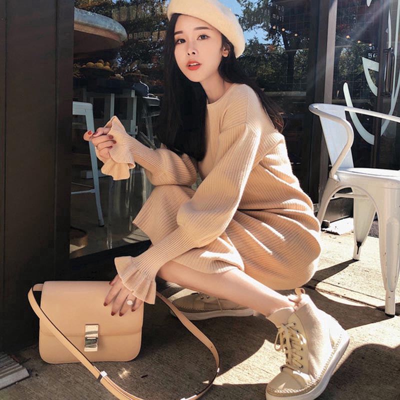 Đầm dệt kim tay dài phong cách Hàn Quốc | BigBuy360 - bigbuy360.vn