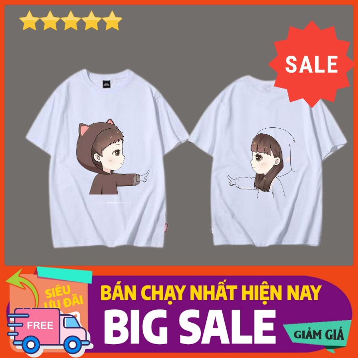 Áo đôi in thiết kế nam nữ tay ngắn dễ thương