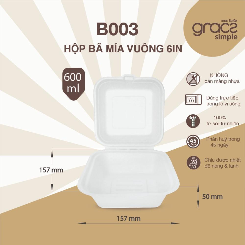 [HÀNG CHÍNH HÃNG] Hộp Vuông Bã Mía (600ml) (GRACZ - THÁI LAN)