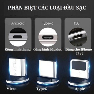 Cáp sạc từ nam châm dài 2m, xoay 360 độ, sạc nhanh 2.4A