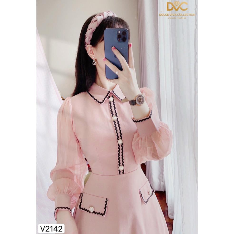 Váy đầm thiết kế cao cấp công sở dự tiệc be xòe phối V2142  - HÀ TRINH STORE | BigBuy360 - bigbuy360.vn