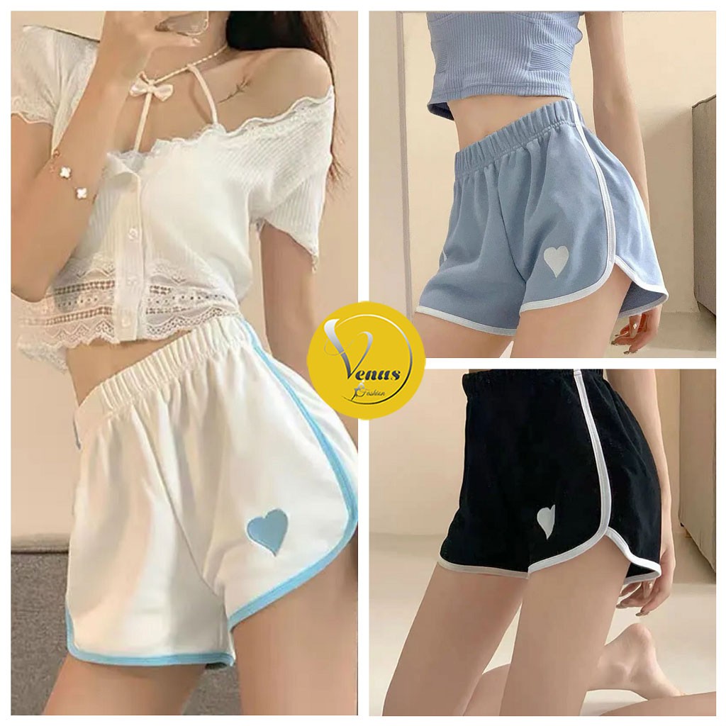 Quần short Heart Ulzzang quần đùi nữ mặc nhà ngắn cạp chun chất Umi_VIETVENUS