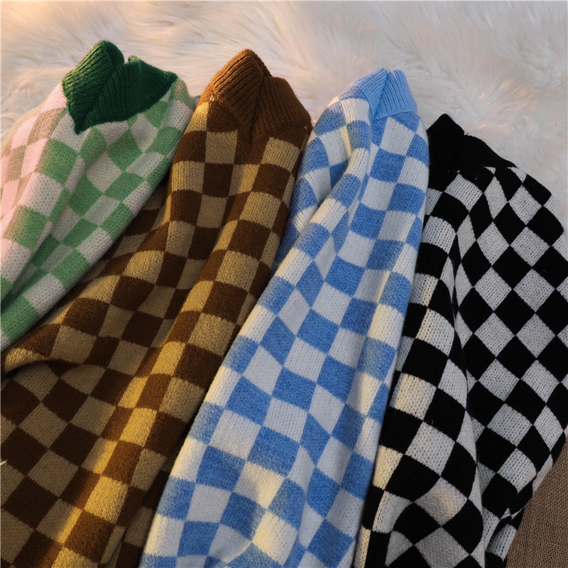 Áo len không tay dáng rộng họa tiết sọc caro thời trang Hàn quốc