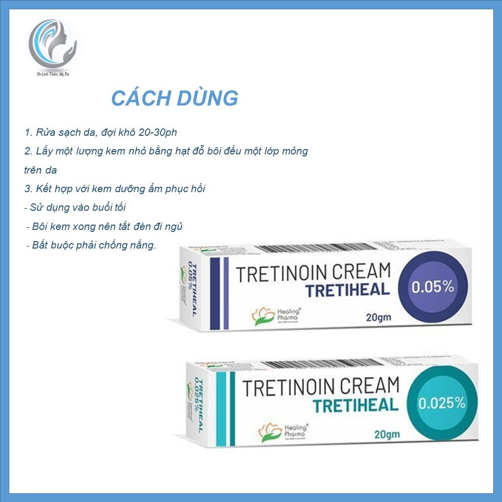 Tretinoin Tretiheal Cream USP kem hỗ trợ giảm mụn căng bóng da và chống lão hóa TM06