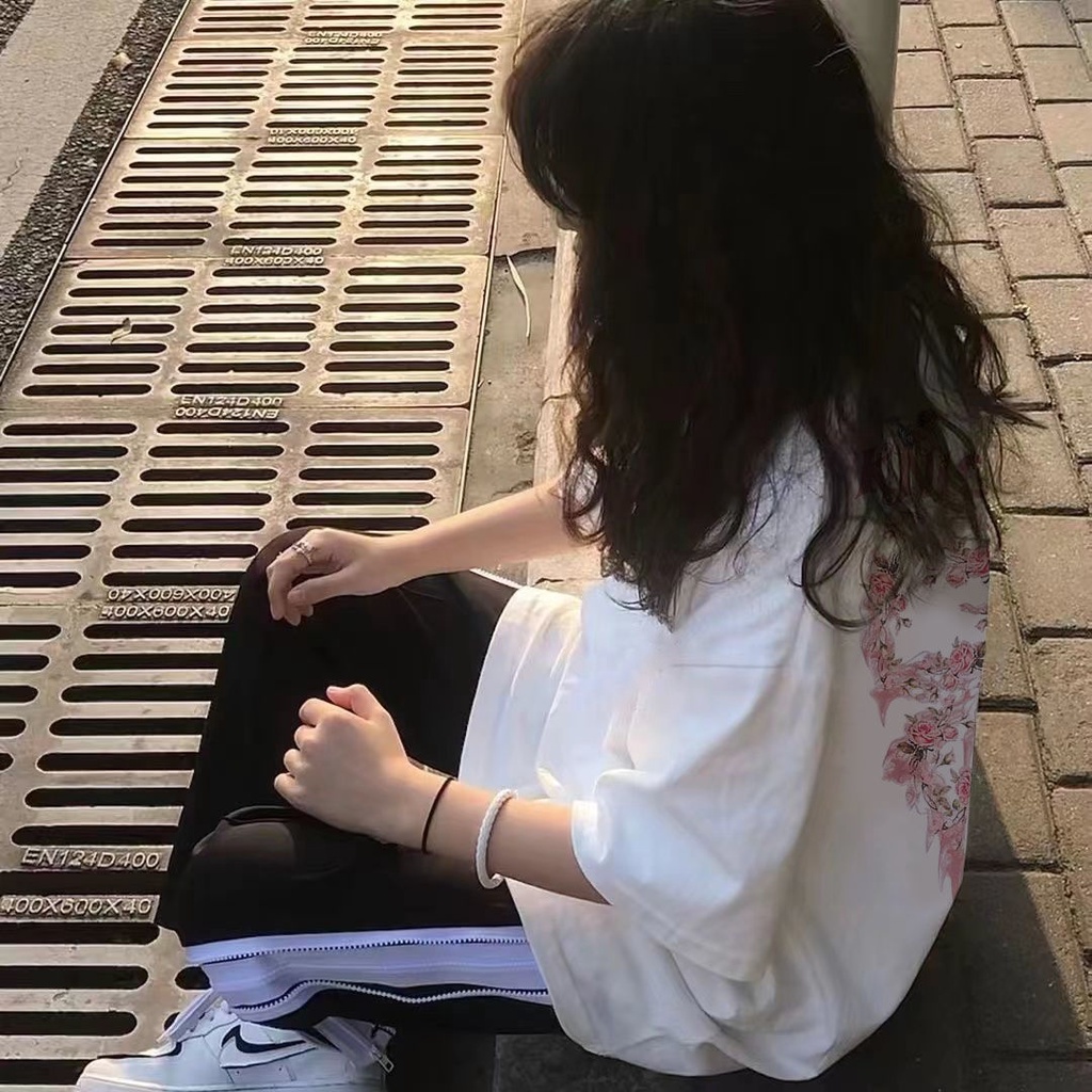 Jiashucheng Áo Thun Ngắn Tay Dáng Rộng In Họa Tiết Hoa Hồng Thắt Nơ Kiểu Retro Mỹ Dễ Phối Đồ Hợp Thời Trang Mùa Hè