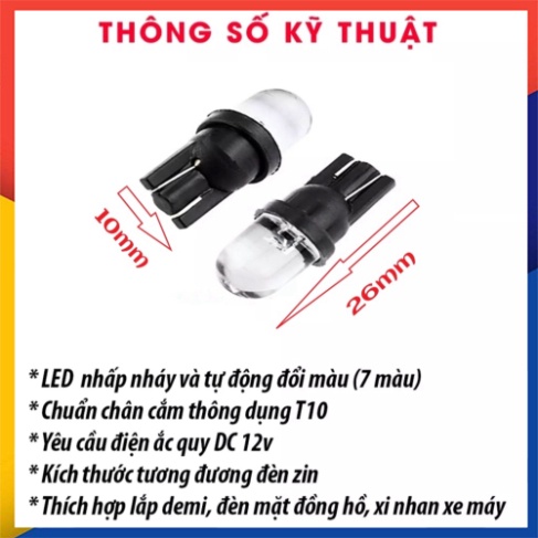 Đèn Led Xi Nhan 7 Màu Nhấp Nháy Dùng Để Làm Xinhan hoặc Demi Chân T10 (Giá 1 Bóng) Có Video Chi Tiết