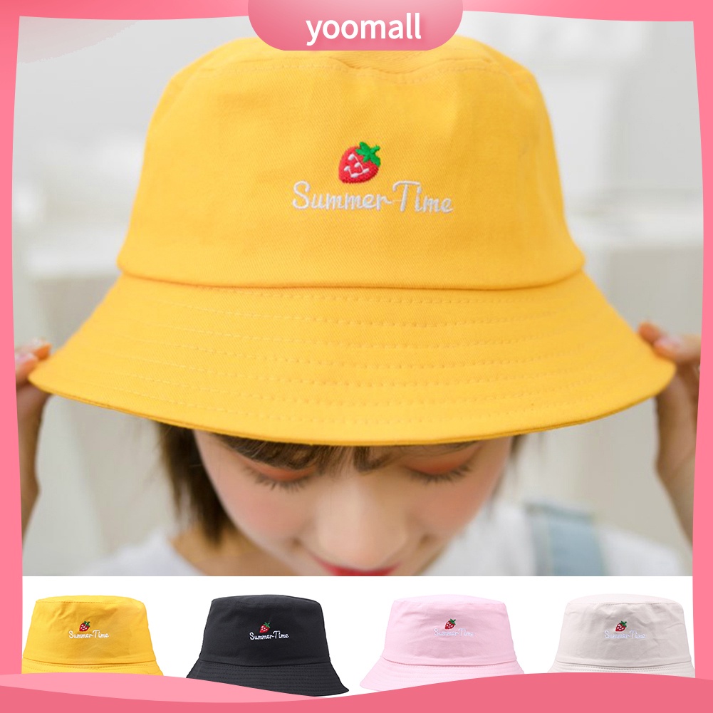 Nón tai bèo thêu họa tiết dâu tây dễ thương dành cho cả nam và nữ