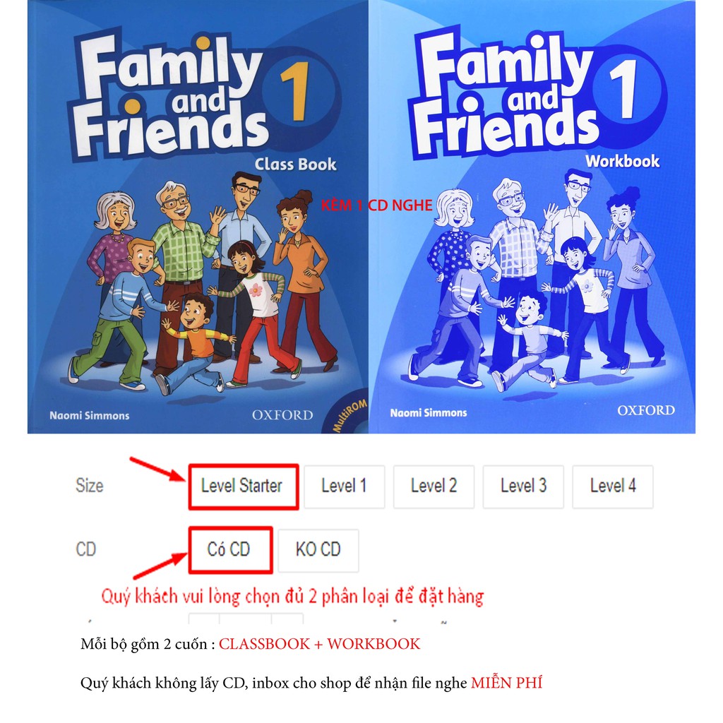 Trọn bộ Family and friends bản 1st cho bé ( bộ gồm CB+ WB tặng kèm file nghe)