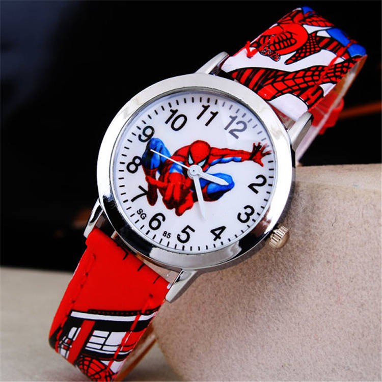 đồng hồ Mua 3 tặng 1 Đồng hồ dành cho trẻ em chính hãng Boy Girl Leather Square Carton Works Pupils Spider Man Watch