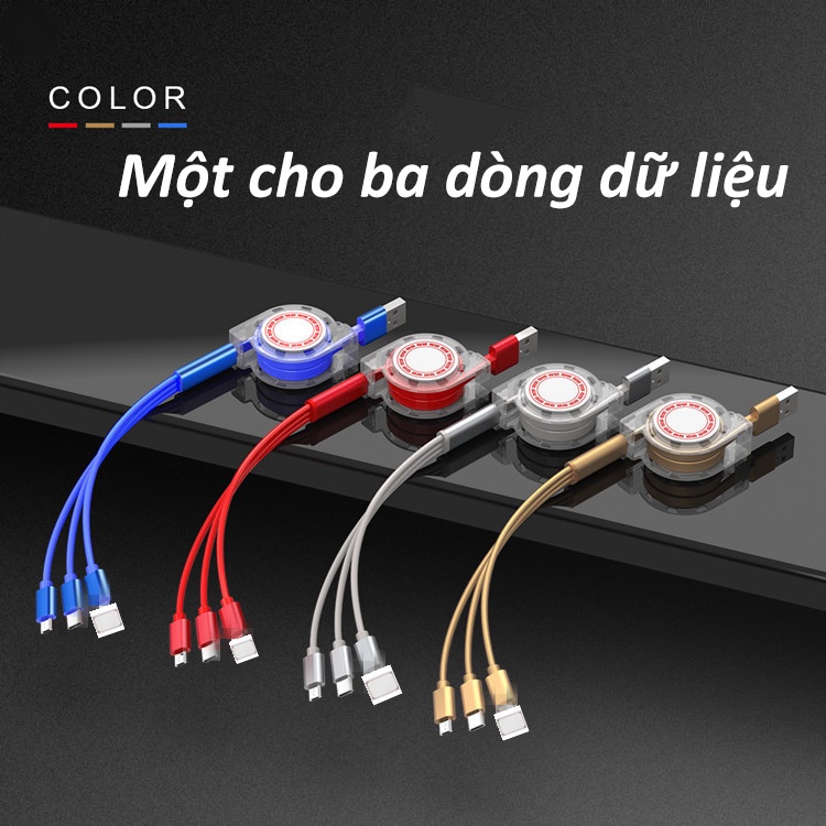 Cáp Sạc rút tròn đa năng 3 Đầu 120cm cho