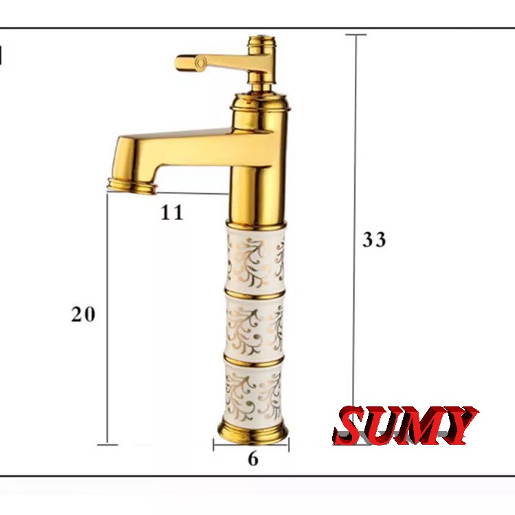 VÒI VÀNG HOA VĂN CAO CẤP SUMY SL-182 ( VÒI CAO 30 CM)