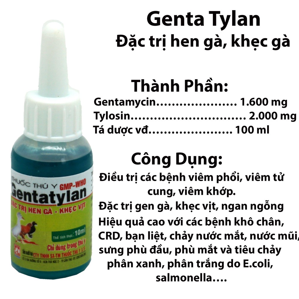 Genta Tylan – Dùng cho hen gà (hộp 20 lọ)