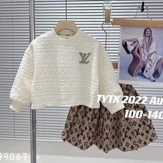 Set váy vân nổi L.A đính đá bé gái