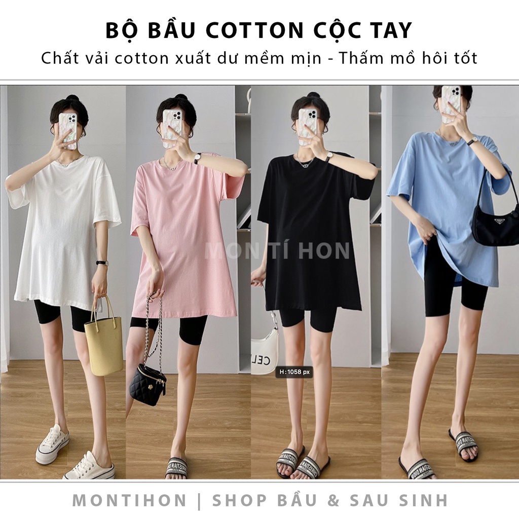 Bộ Bầu cotton basic montihon | Chất cotton 100% xuất dư - Free size 45-80kg