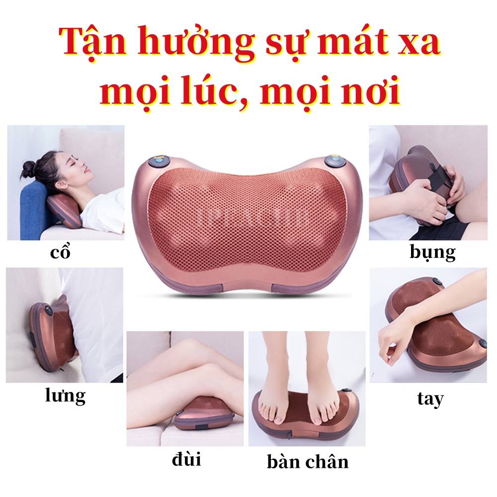 Gối massage hồng ngoại 8 bi cao cấp-massage toàn thân-2 loại đầu cắm điện sử dụng có thể dùng chên xe