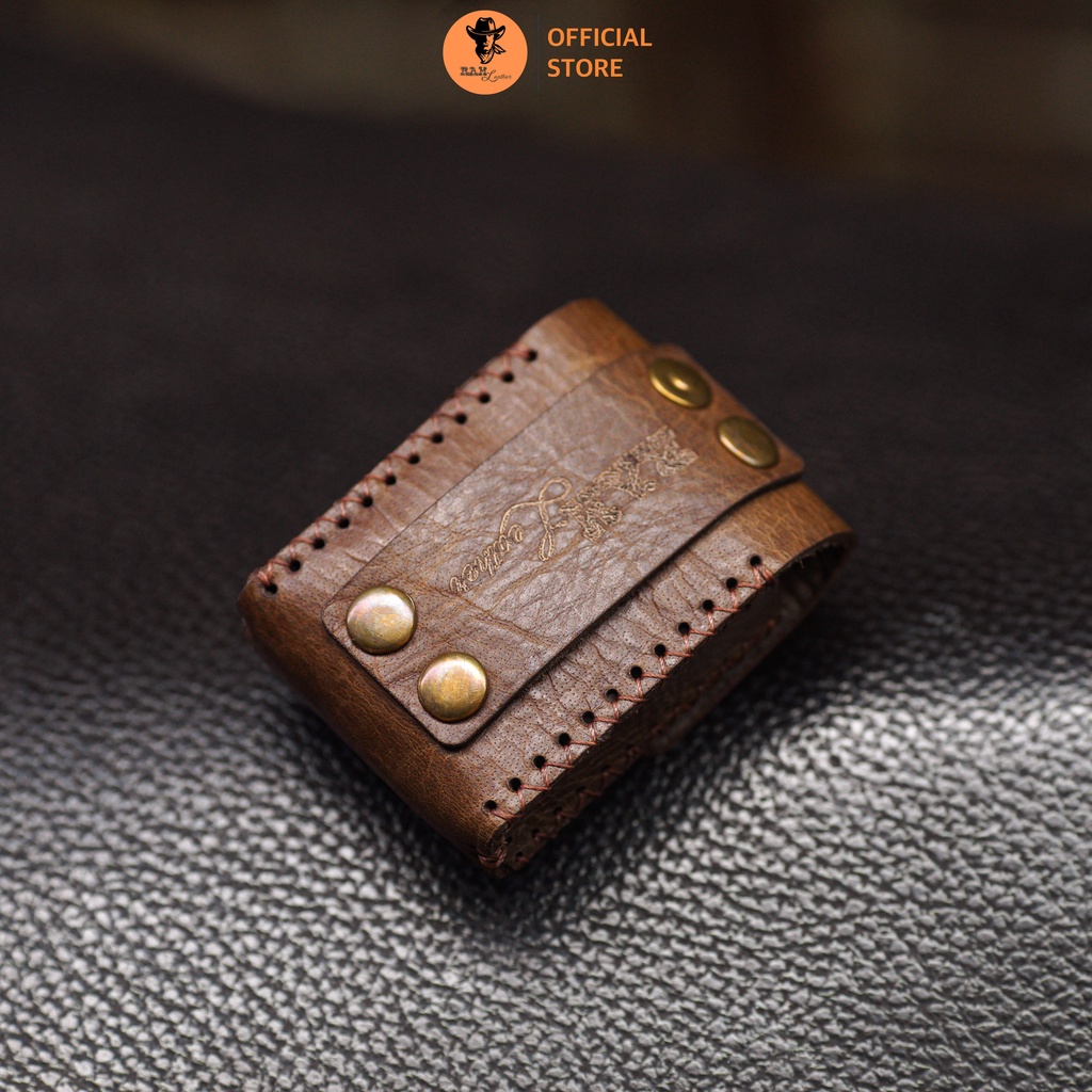 Bao da Zippo da bò màu nâu đậm - RAM Leather