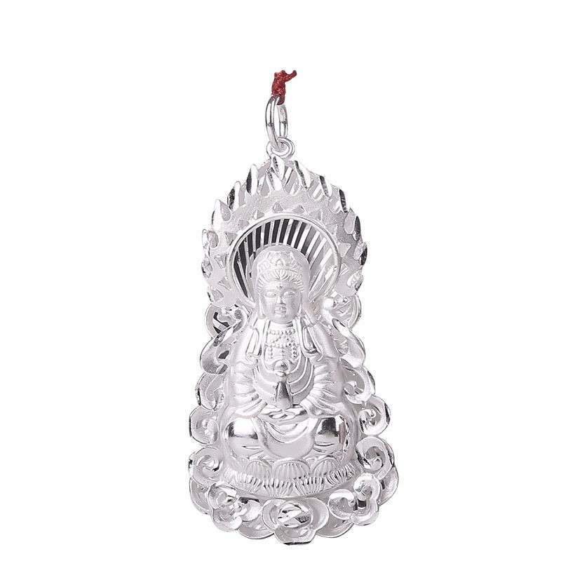 ✈✌✈999 sterling bạc ngọn lửa mặt dây chuyền Phật Bà Quan Âm bằng tượng bồ tát nam trang sức an toàn cho bé