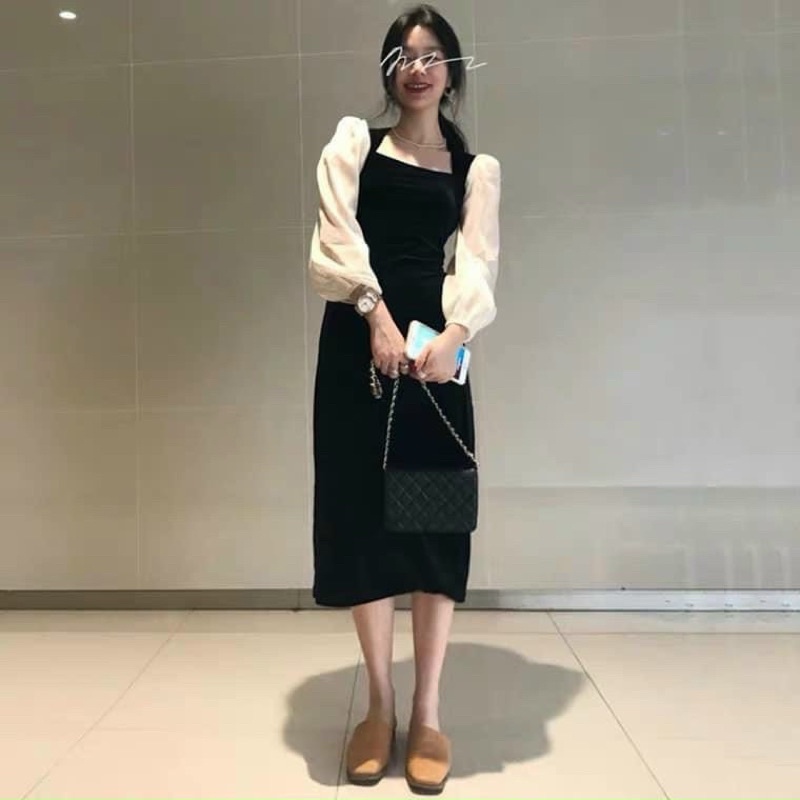 Vây cổ vuông kèm tay voan