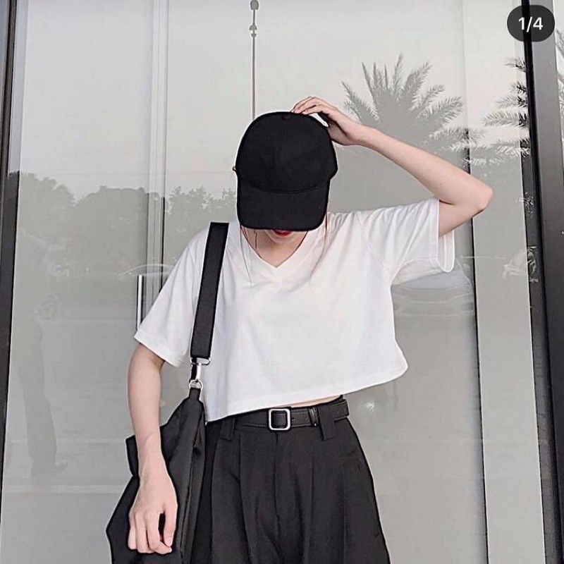 [Mã FAMAYWA giảm 10K đơn 50K] Áo Croptop Cổ Tim🌸Phông Nữ Trơn Tay Ngắn Cổ V Basic Trắng|Đen | BigBuy360 - bigbuy360.vn
