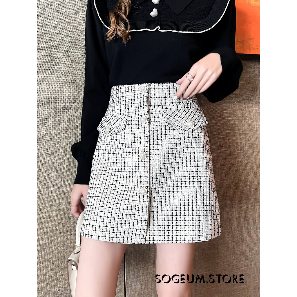 Chân váy dạ kẻ khuy Ngọc 2 nắp túi hàng QC - Sogeum.store | BigBuy360 - bigbuy360.vn