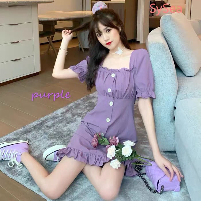 Đầm Tay Ngắn Màu Tím Thời Trang Mùa Hè Cho Nữ | BigBuy360 - bigbuy360.vn