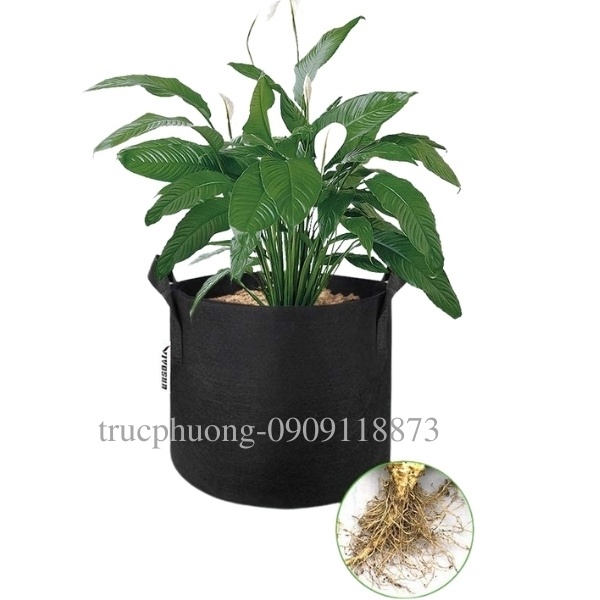 Túi vải trồng cây có quai cầm siêu bền màu đen, chậu vải trồng hoa củ quả 3 gallon kích thước 25x22 cm