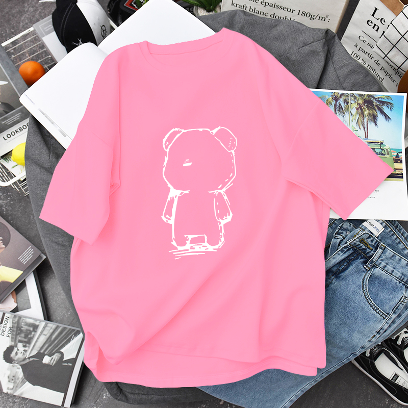 Áo Thun Cotton Cổ Tròn Dáng Rộng Kiểu Hàn Quốc Thời Trang Mùa Hè 2020 Cho Nữ