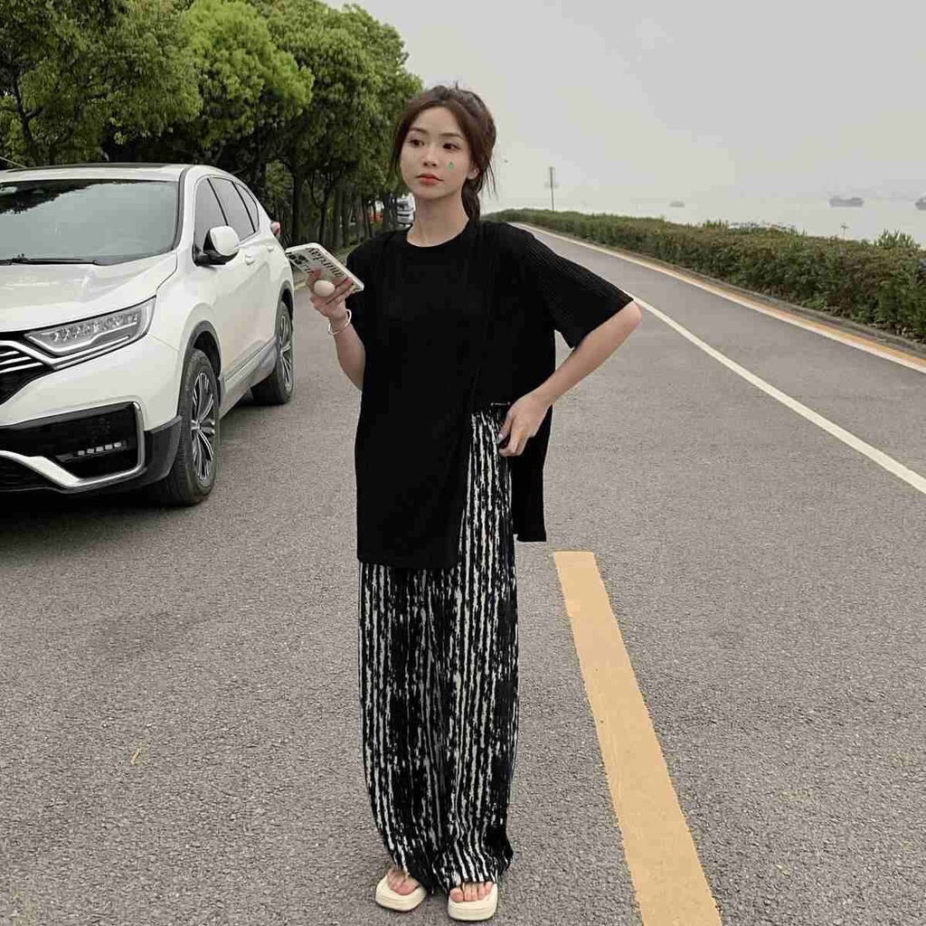 Áo Thun Tay Ngắn Dáng Rộng Xẻ Tà Thời Trang Mùa Hè Cho Nữ