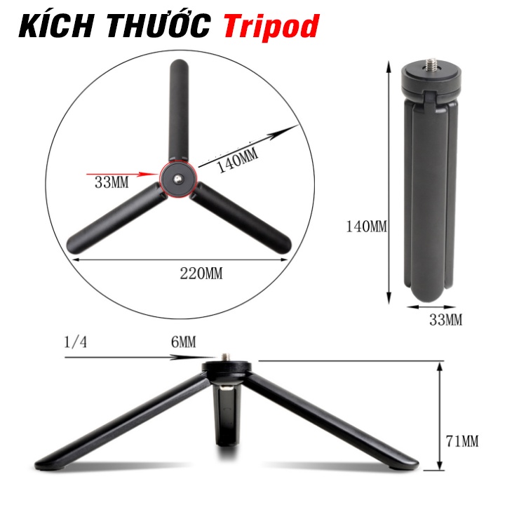 Tripod chân đỡ máy ảnh điện thoại Gimbal chống rung- giá đỡ bằng kim loại 3 chân