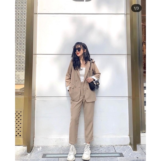 Sét Áo Khoác Kèm Quần Tây Được Tặng Kèm Áo Thun Trắng