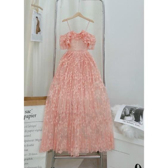 Maxi trắng cam kem xếp/dập ly 2 dây trễ/bẹt/rớt vai, đầm váy dài tiểu thư sang trọng quý phái đi chơi du lịch chụp hình