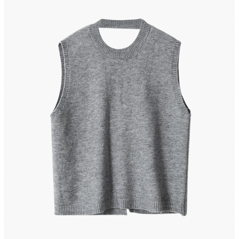 [Sẵn] Gile Len Cúc Sau | Áo Gile Len Nữ Cổ Tròn Khoét Lưng Cúc Sau Độc Lạ, Thời Trang Thu Đông Phong Cách Hàn Quốc | BigBuy360 - bigbuy360.vn