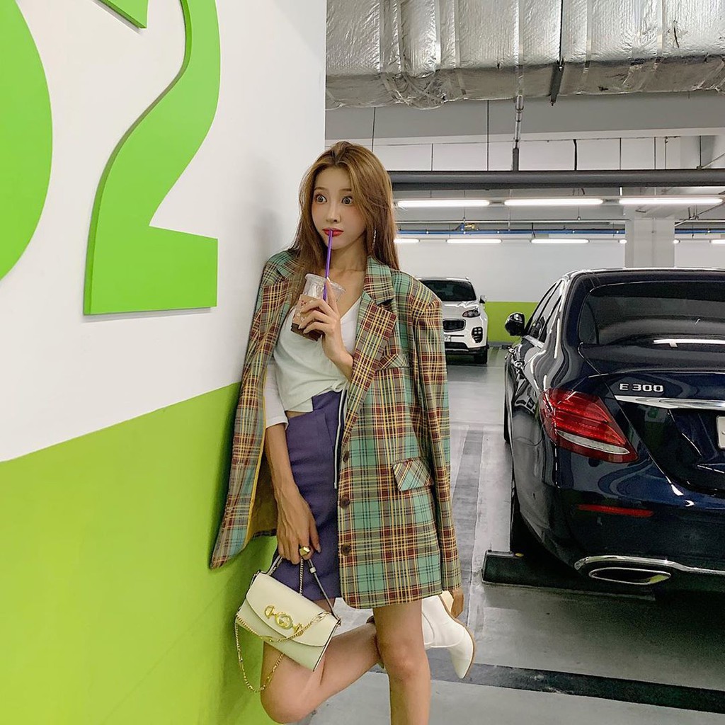Sẵn Xanh 3(Hàng Đẹp)Ảnh thật 5 hình cuối-HC342.Áo blazer kẻ caro Hàn Quốc chanh xả | BigBuy360 - bigbuy360.vn