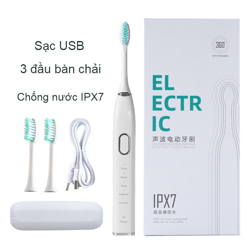 Bàn chải đánh răng điện siêu âm với lông bàn chải mềm IPX7 theo tiêu chuẩn USA