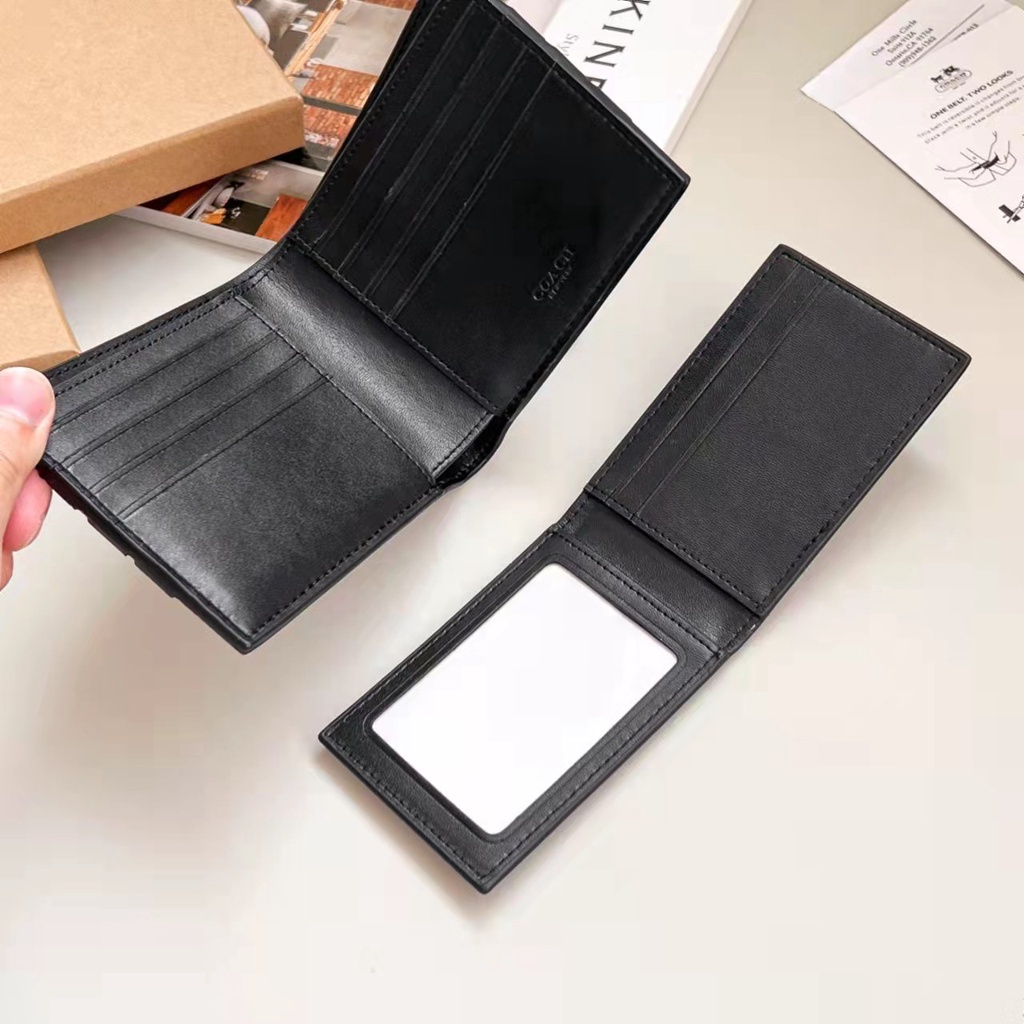 COACH Ví Da Ngắn Kẻ Sọc Có Ngăn Đựng Thẻ Thời Trang Cho Nam 26072