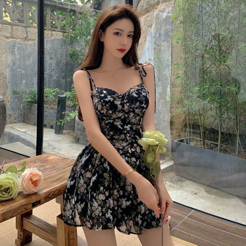 Đầm Dây Họa Tiết Hoa Phong Cách Vintage Ngọt Ngào
