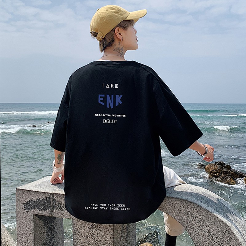 Áo thun nam nữ unisex tay lỡ phông form rộng teen cổ tròn oversize cotton ENK giá rẻ basic đen trắng tee pull freesize