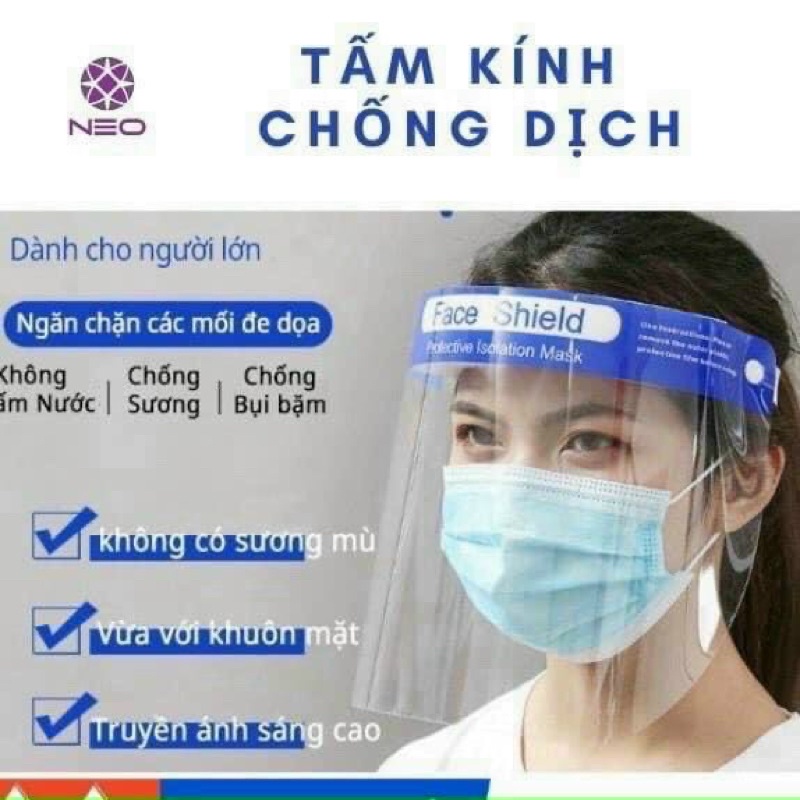 Kính bảo hộ, kính chống giọt bắn Face Shield loại có dây đeo và xốp bảo vệ trán