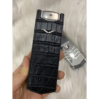 Bao da Vertu Singnature S đứng dập vân đen