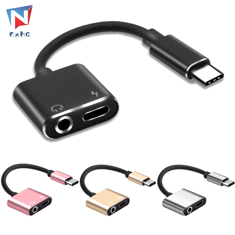 ExhG❤❤❤High quality Adapter Charge Headphone 2 in 1 Type-C to 3.5mm Jack Head Aux Audio USB C Cable @VN
