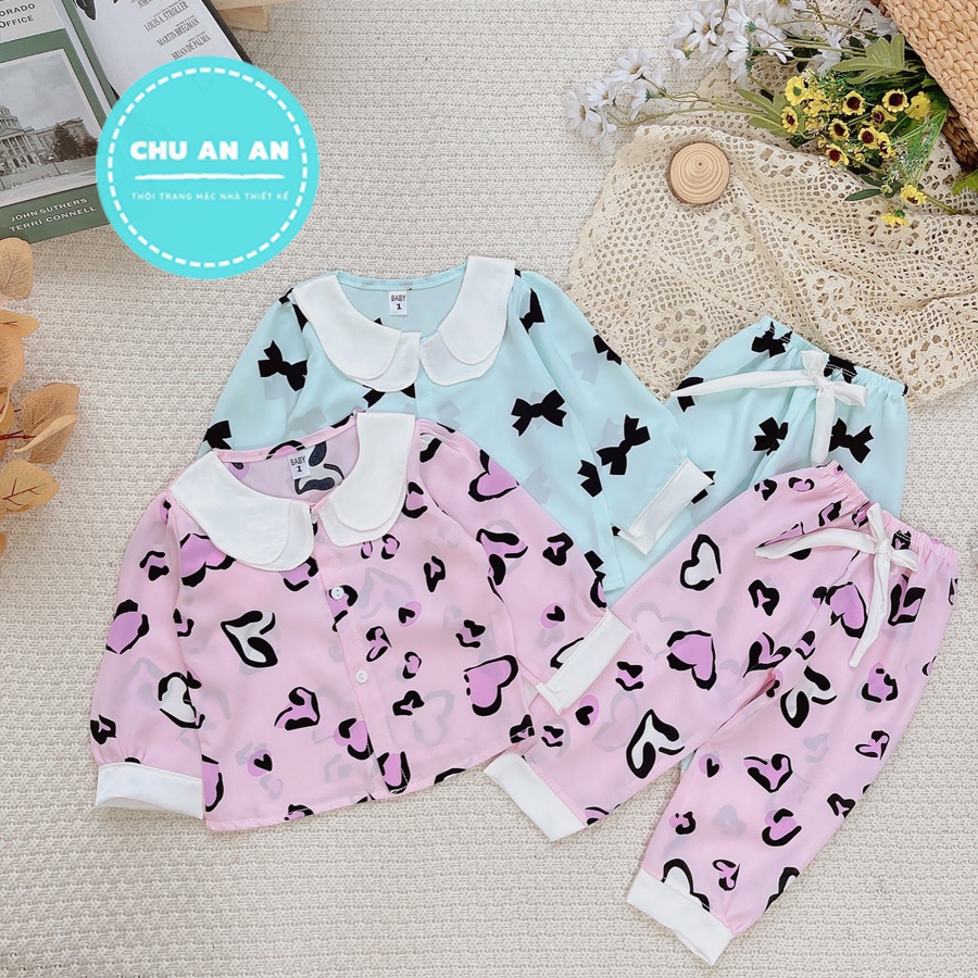 Bộ Đồ Ngủ Pijama Bé Gái - Set Quần Áo Trẻ Em Mặc Nhà Lụa Cao Cấp Nhiều Màu Dài Tay Họa Tiết Dễ Thương