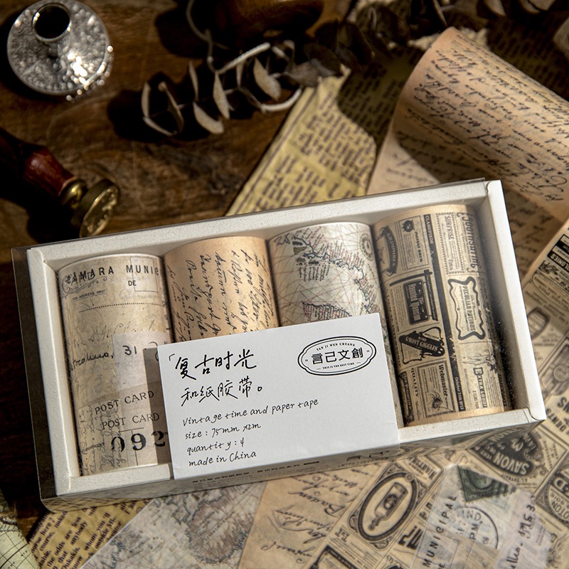 Set 4 Cuộn Băng Keo Kích Thước Lớn 75mm*2m Trang Trí Album Ảnh/Sổ Tay