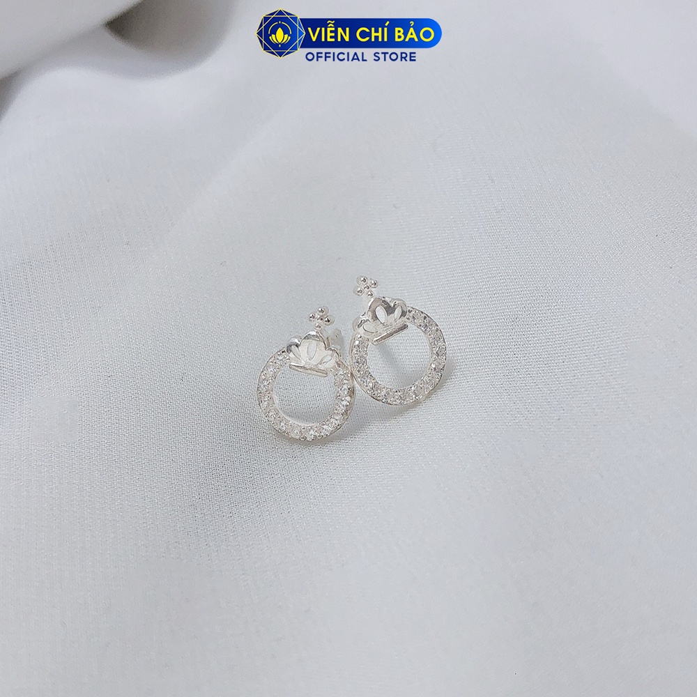 Bông tai bạc nữ vương miện đính đá lấp lánh chất liệu bạc 925 thời trang phụ kiện trang sức nữ Viễn Chí Bảo B400542