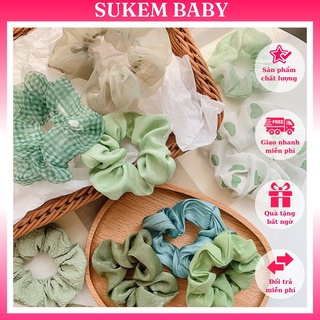 Cột Tóc Scrunchies Vải voan Mềm Mại Họa Tiết  Xanh Lá (giao ngẫu nhiên)